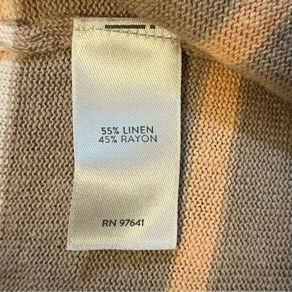 J. Jill Linen Blend Open Front Ladies Cardigan Women’s Tan Stripe Med Petite - Picture 5 of 8